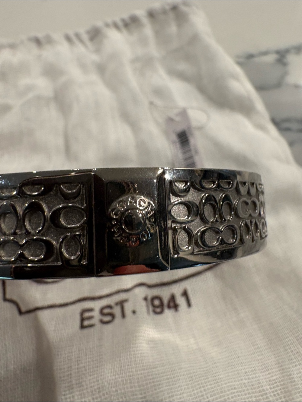 Coach Silver Tone Signature Cuff Bracelet